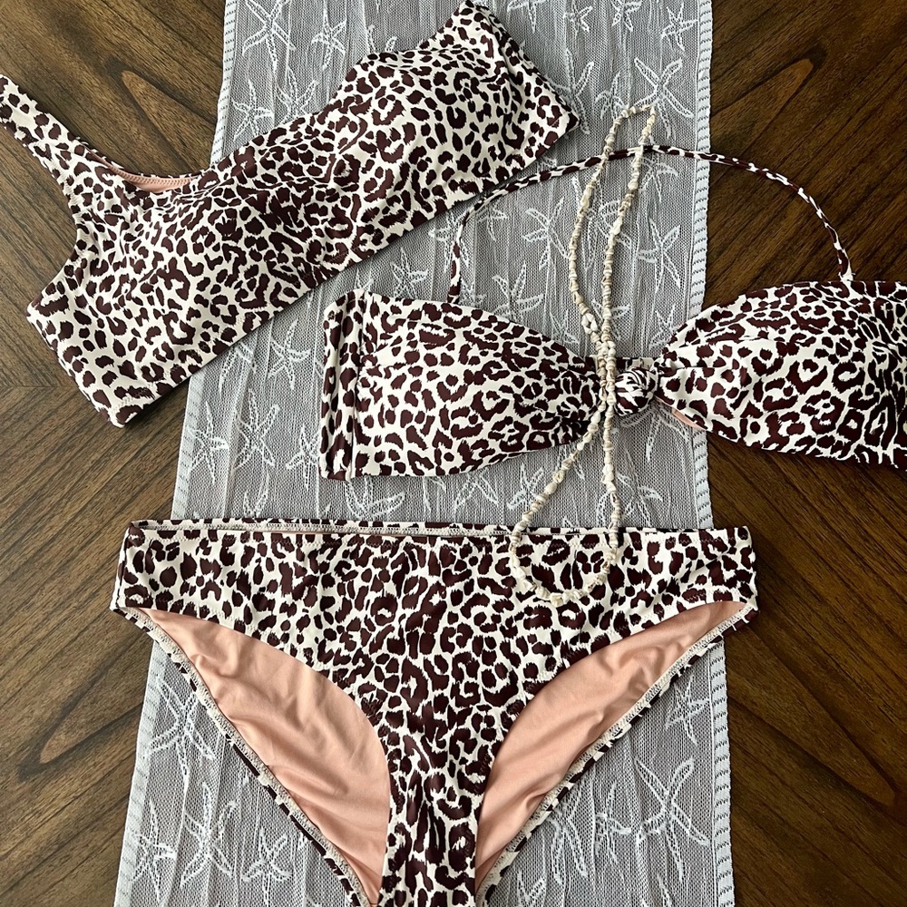 NWT J CREW LEOPARD PRINT BIKINI TOPS (2) & BOTTOM SZ 2XL & XL